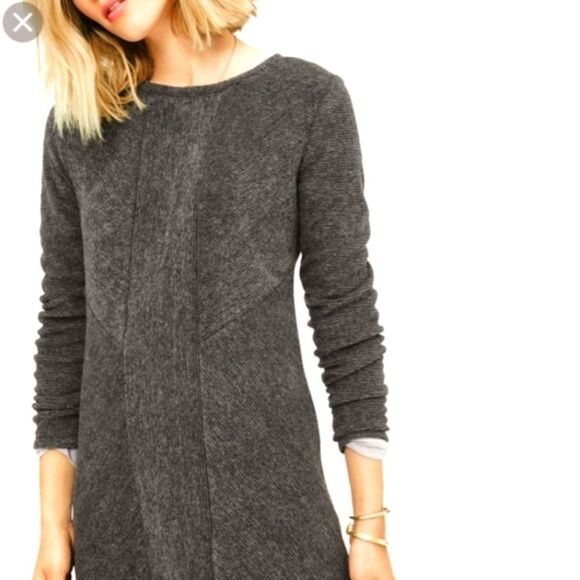 Lou & Grey Ribbed Paneled Soft Back Zip Sweater Dress Gray XS - Picture 1 of 5